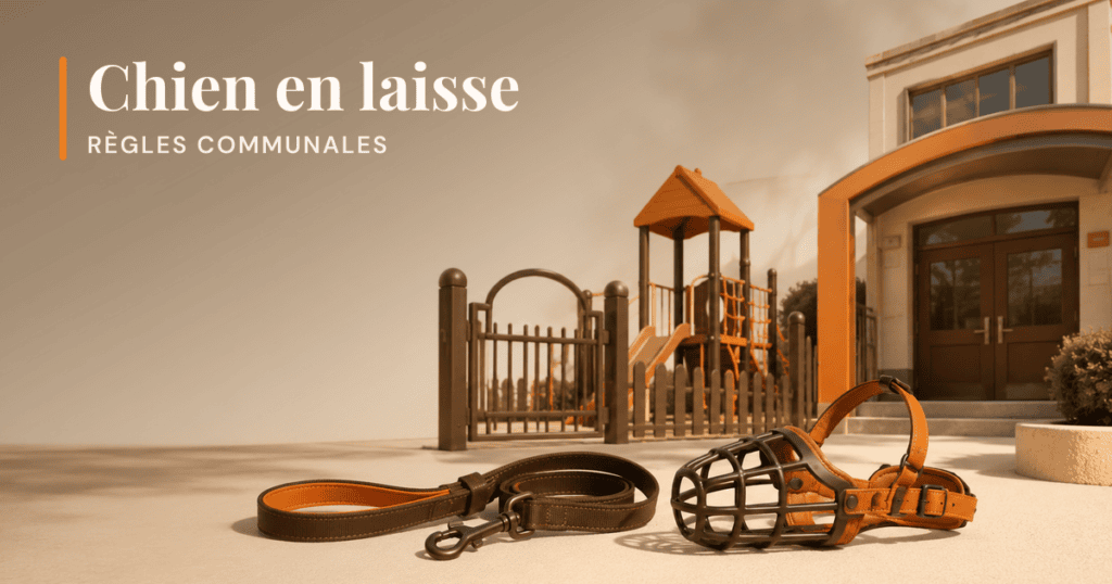 Laisse, muselière, entrée de plaine de jeux et entrée d’école réunies dans un même ensemble.